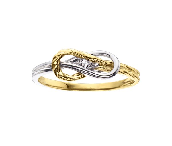 BAGUE EN OR 10K 2 TONS SERTIE D'UN DIAMANT